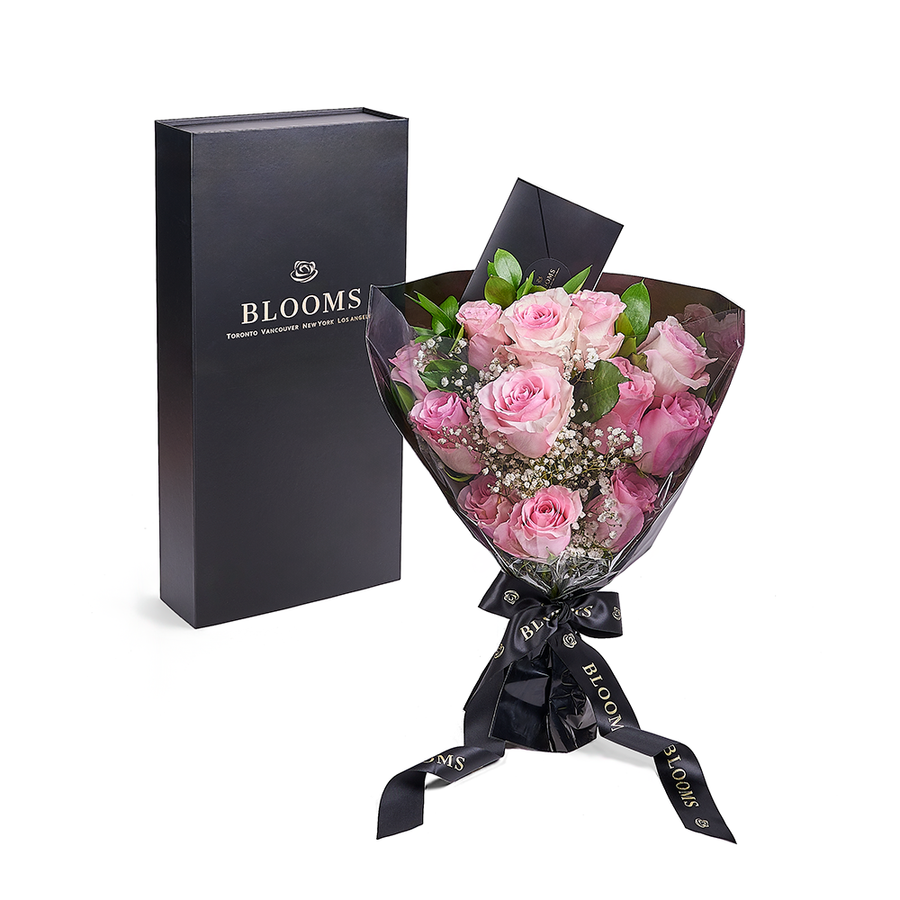 Valentine's Day 12 Stem Pink Rose Bouquet With Designer Box from New York Blooms - Flower Gifts - New York Delivery.