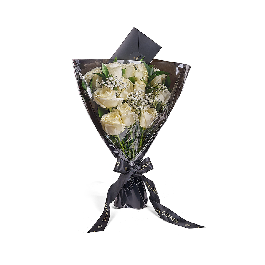 Valentine's Day 12 Stem White Rose Bouquet from New York Blooms - Flower Gifts - New York Delivery.
