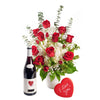 Rose and Hydrangea Vase with Wine from New York Blooms - Wine & Flower Gifts - New York Delivery.