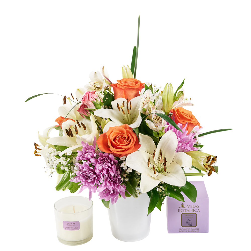 Heavenly Scents Flowers & Champagne Gift, Mixed Floral Arrangement, Spa Gift Set, Floral Gift Set, Floral Gift Baskets, Candles, Floral Gifts, NY Same Day Delivery