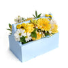 Blue Garden Box Arrangement, Daisies, Gerbera, Roses, Peruvian Lilies, Mixed Floral Arrangement, Floral Gifts, NY Same Day Delivery