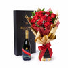 Valentine’s Day 12 Stem Red Rose Bouquet With Box & Champagne from New York Blooms - Flower & Champagne Gift Set - New York Delivery.