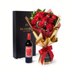 Valentine's Day 12 Stem Red Rose Bouquet With Box & Wine, roses, wine, Valentine's day gifts, New York Same Day Flower Delivery