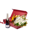 Valentine’s Day 12 Stem White Rose Bouquet With Box & Champagne, Valentine's Day gifts, New York Same Day Flower Delivery, roses, champagne gifts