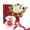 Valentine’s Day 12 Stem White Rose Bouquet With Box & Bear, Valentine's Day gifts, plush gifts, roses gifts, New York Same Day Flower Delivery