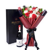Valentine’s Day 12 Stem Red & White Rose Bouquet With Box & Wine, Valentine's Day gifts, roses, wine gifts, New York Same Day Flower Delivery