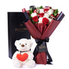 Valentine's Day 12 Stem Red & White Bouquet With Box & Bear from New York Blooms - Flower Gift Sets - New York Delivery.