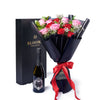 Valentine’s Day 12 Stem Red & Pink Rose Bouquet With Box & Champagne from New York Blooms - Flower & Champagne Gift Set - New York Delivery.