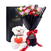 Valentine's Day 12 Stem Red & Pink Rose Bouquet With Box & Bear from New York Blooms - Flower Gift Sets - New York Delivery.