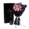 Valentine's Day 12 Stem Pink Rose Bouquet With Box & Champagne, Valentine's Day gifts, New York Same Day Flower Delivery
