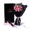 Valentine’s Day Dozen Pink Rose Bouquet With Box & Chocolate from New York Blooms - Flower Gift Set - New York Delivery.