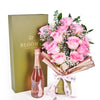 Mother’s Day 12 Stem Pink Rose Bouquet with Box & Champagne from New York Blooms - Champagne & Floral Gift Box - New York Delivery.