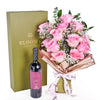 Mother’s Day 12 Stem Pink Rose Bouquet with Box & Wine from New York Blooms - Flower & Wine Box Set - New York Delivery.