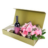 Mother’s Day 12 Stem Pink Rose Bouquet with Box & Wine, Wine Gifts, Roses and Wine, Mother's Day Floral Gifts, NY Same Day Delivery