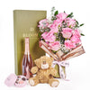 Mother’s Day Ultimate Pink Rose Gift Set from New York Blooms - Floral & Champagne Gift Set - New York Delivery.