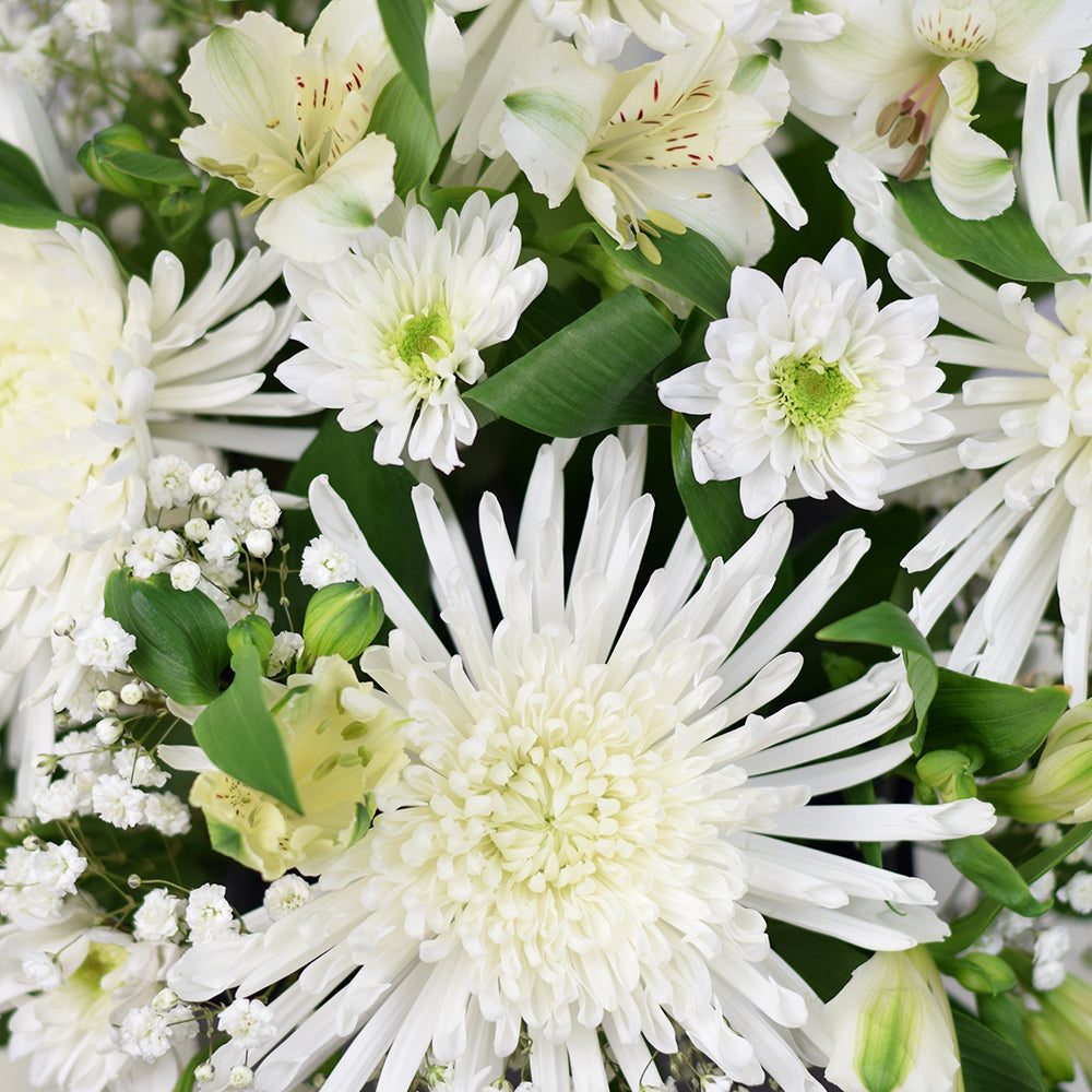 Peaceful White Mixed Floral Arrangement from New York Blooms - Floral Gift Hat Box - New York Delivery.