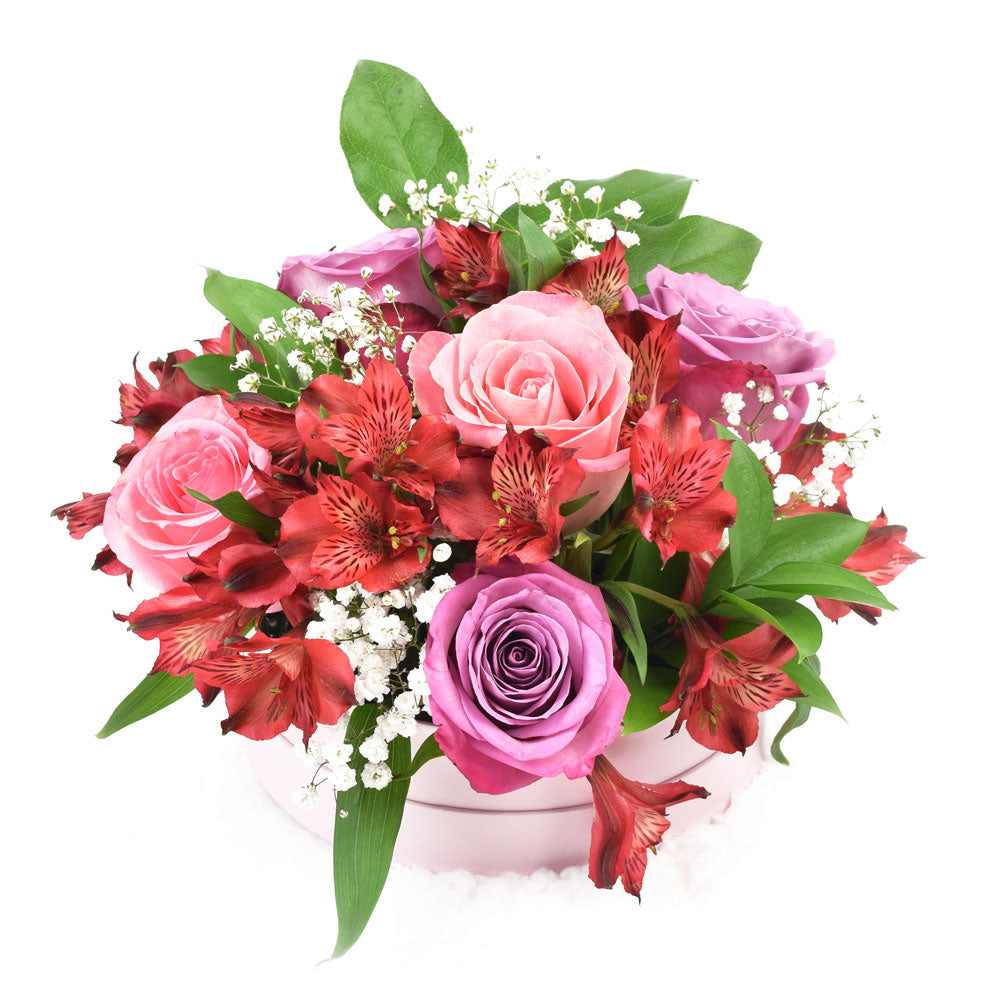 Soft Radiance Mixed Arrangement from New York Blooms - Mixed Floral Hat Box - New York Delivery.