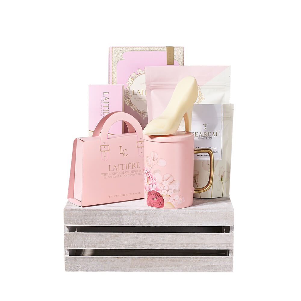 Perfect Pink Chocolate &amp; Tea Crate from New York Blooms - Gourmet Gift Set - New York Delivery.