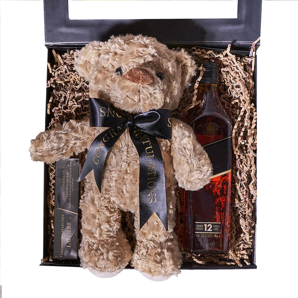 Celebratory Graduation &amp; Spirits Gift, gourmet gift, gourmet, liquor gift, liquor, plush bear gift, plush, graduation gift, graduation