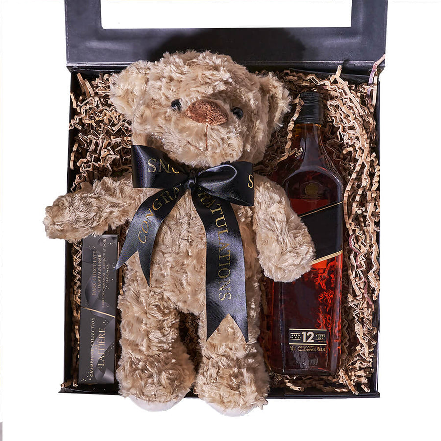 Celebratory Graduation & Spirits Gift, gourmet gift, gourmet, liquor gift, liquor, plush bear gift, plush, graduation gift, graduation