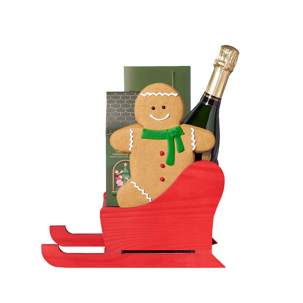 Christmas Gingerbread Sleigh Gift, champagne gift, champagne, sparkling wine gift, sparkling wine, gourmet gift, gourmet, christmas gift, christmas. New York Blooms- New York Delivery Blooms