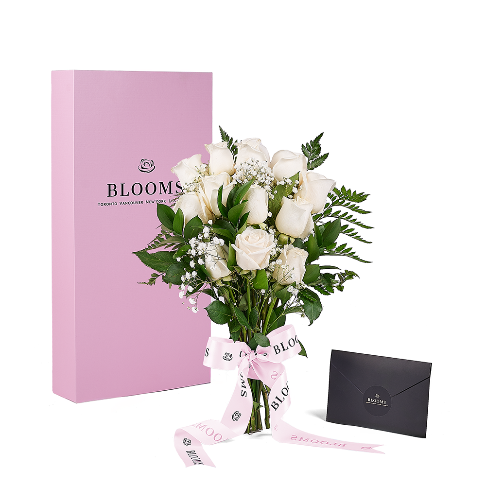 Enduring White Rose Bouquet & Box, floral gifts, rose gifts, gifts, roses, New York delivery