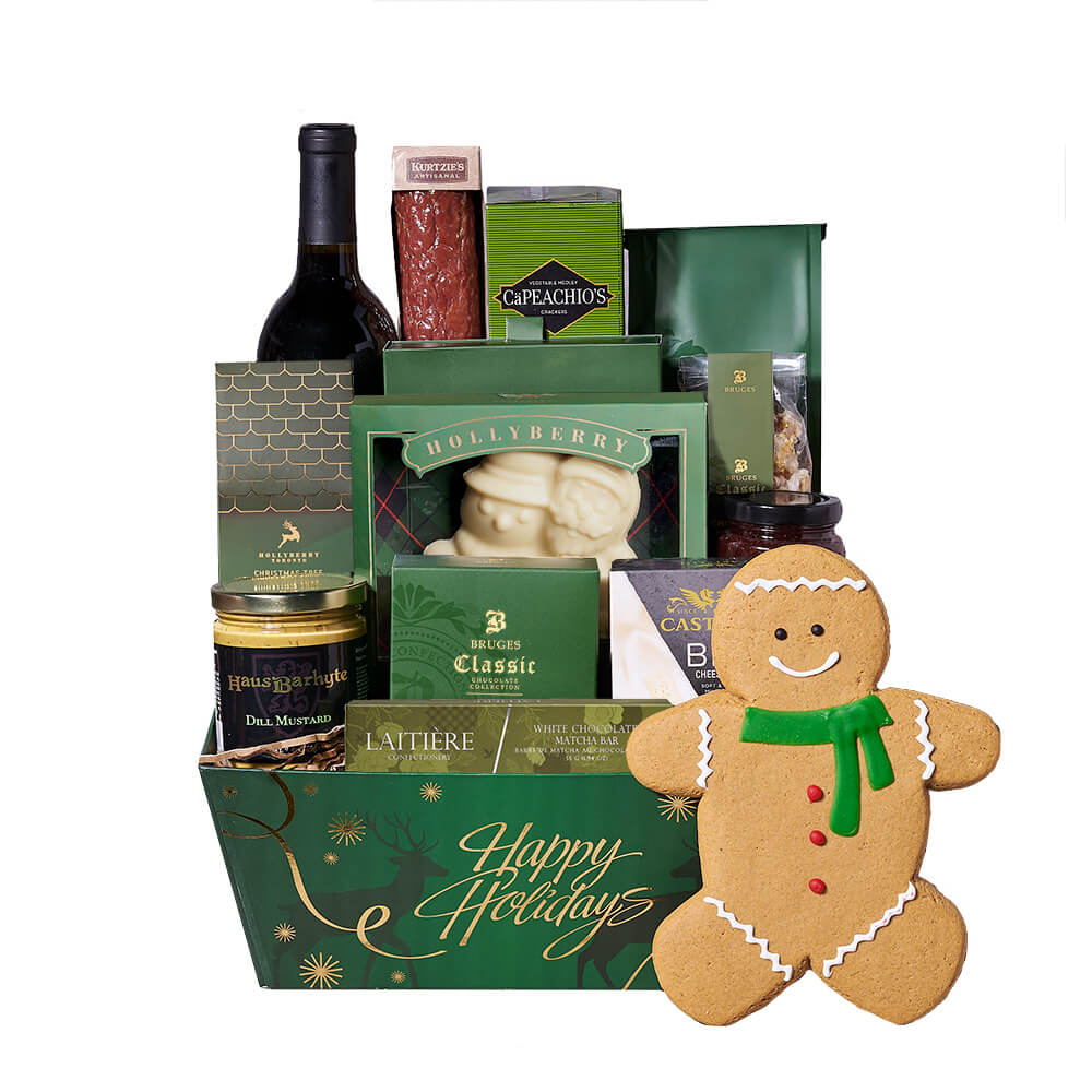 Gingerbread Feast Gift Set with Wine, christmas gift, christmas, holiday gift, holiday, gourmet gift, gourmet, wine gift, wine. New York Blooms