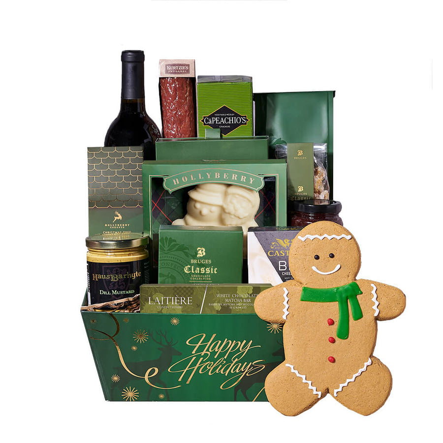 Gingerbread Feast Gift Set with Wine, christmas gift, christmas, holiday gift, holiday, gourmet gift, gourmet, wine gift, wine. New York Blooms