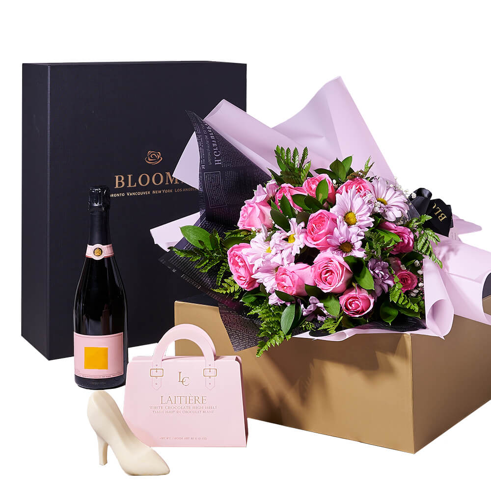 Gorgeous Chocolate & Mixed Bouquet Gift Set, champagne gift, champagne, gourmet gift, gourmet, chocolate gift, chocolate, floral gift, floral New York Blooms