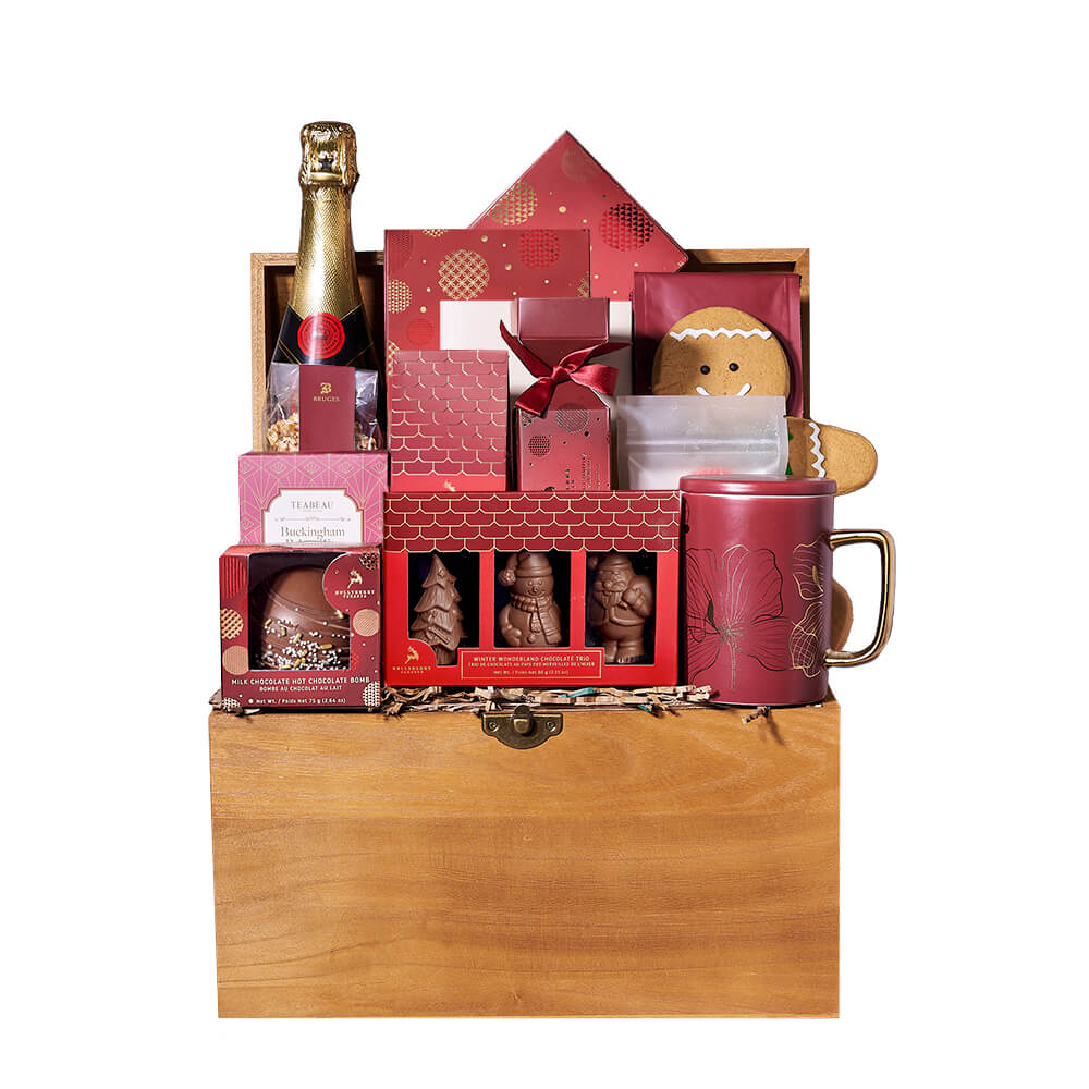 Holiday Champagne Treasure Box, christmas gift, christmas, holiday gift, holiday, gourmet gift, gourmet, champagne gift, champagne, sparkling wine gift, sparkling wine New York Blooms