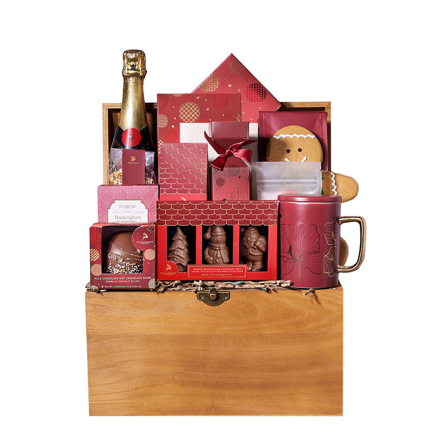 Holiday Champagne Treasure Box, christmas gift, christmas, holiday gift, holiday, gourmet gift, gourmet, champagne gift, champagne, sparkling wine gift, sparkling wine New York Blooms