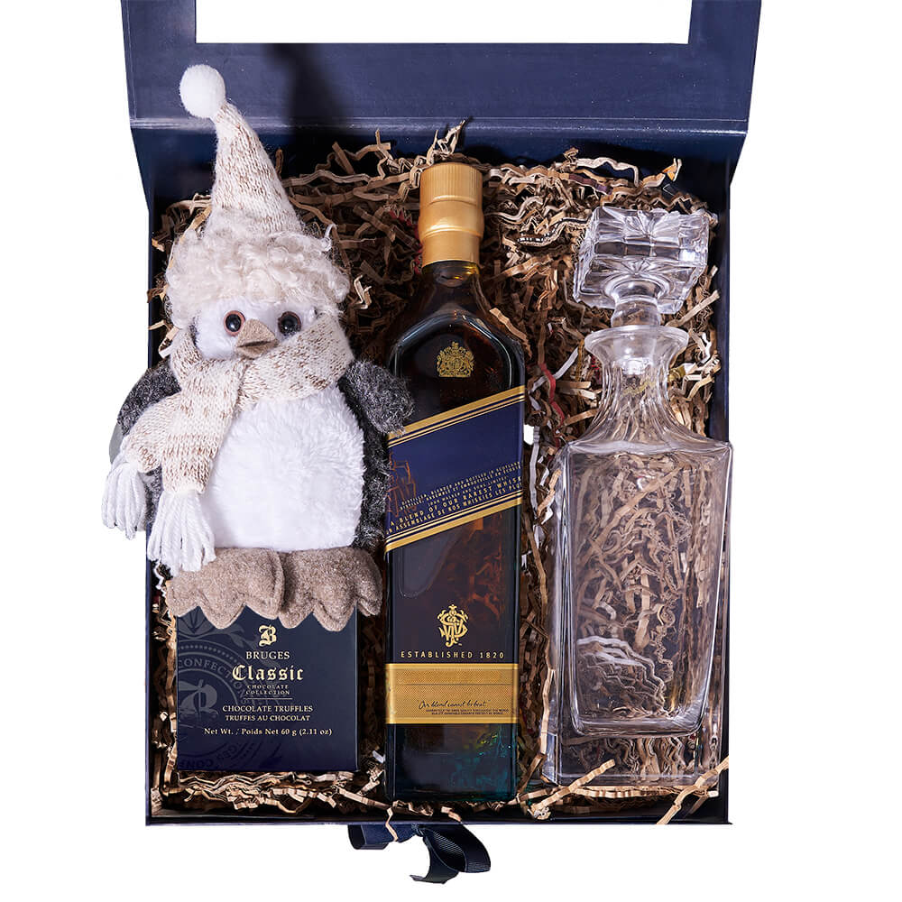 Holiday Penguin & Decanter Gift, christmas gift, Christmas, holiday gift, holiday, gourmet gift, gourmet, liquor gift, liquor. New York Blooms- New York Delivery Blooms