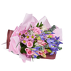 Lavender Whispers Iris Bouquet, Mixed Floral Bouquet, Multi-Colored Floral Arrangement, Floral Gifts, Mixed Flower Gifts, Roses, Purple Irises, Lilies, Peruvian Lilies, Purple Flower Bouquet, NY Same Day Delivery