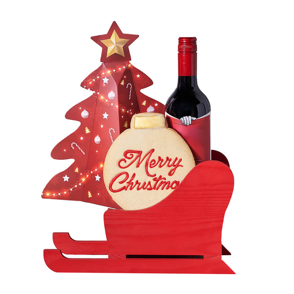 Merry Christmas Wine Sleigh, christmas gift, christmas, holiday gift, holiday, gourmet gift, gourmet. New York Blooms- New York Delivery Blooms