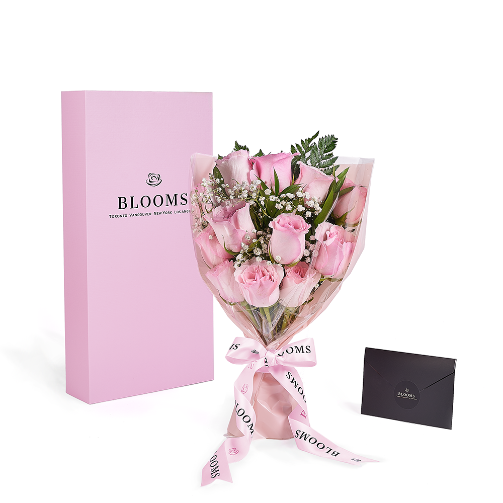 Mother’s Day 12 Stem Pink Rose Bouquet with Box, rose gift, rose, mothers day gift, mothers day, New York delivery