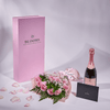 Mother’s Day 12 Stem Pink Rose Bouquet with Box & Champagne, champagne gift, champagne, sparkling wine gift, sparkling wine, mothers day gift, mothers day, New York delivery