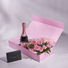 Mother’s Day 12 Stem Pink Rose Bouquet with Box & Champagne, champagne gift, champagne, sparkling wine gift, sparkling wine, mothers day gift, mothers day, New York delivery