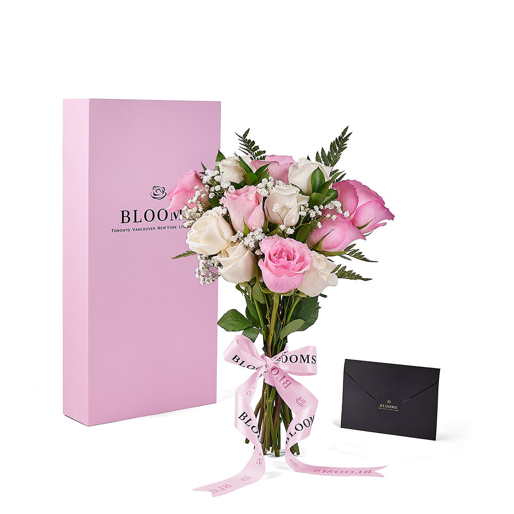 Mother’s Day 12 Stem Pink & White Rose Bouquet with Box, mothers day gift, mothers day, rose gift, rose, New York delivery