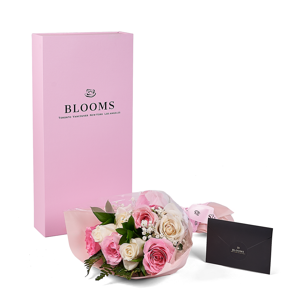 Mother’s Day 12 Stem Pink & White Rose Bouquet with Box, mothers day gift, mothers day, rose gift, rose, New York delivery