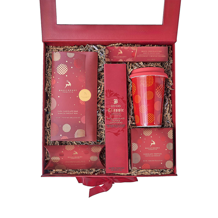 Travel Cup & Holiday Chocolate Box, chocolate gift, chocolate, christmas gift, christmas, New York delivery