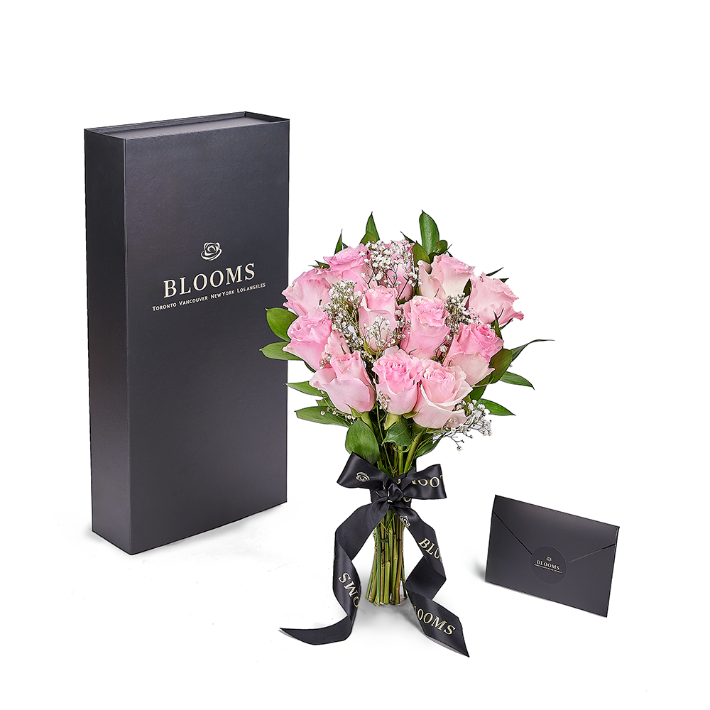Valentine's Day 12 Stem Pink Rose Bouquet With Designer Box from New York Blooms - Flower Gifts - New York Delivery.