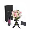 Valentine's Day 12 Stem Pink & White Rose Bouquet with Box & Wine, valentines day gift, valentines day, rose gift, rose, wine gift, wine, New York delivery