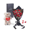 Valentine's Day 12 Stem Red Rose Bouquet With Box & Bear from New York Blooms - Flower Gift Set - New York Delivery.