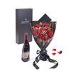 Valentines Day 12 Stem Red Rose Bouquet With Box & Wine from New York Blooms - Flower & Wine Gift Set - New York Delivery.