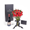 Valentines Day 12 Stem Red Rose Bouquet With Box & Wine from New York Blooms - Flower & Wine Gift Set - New York Delivery.