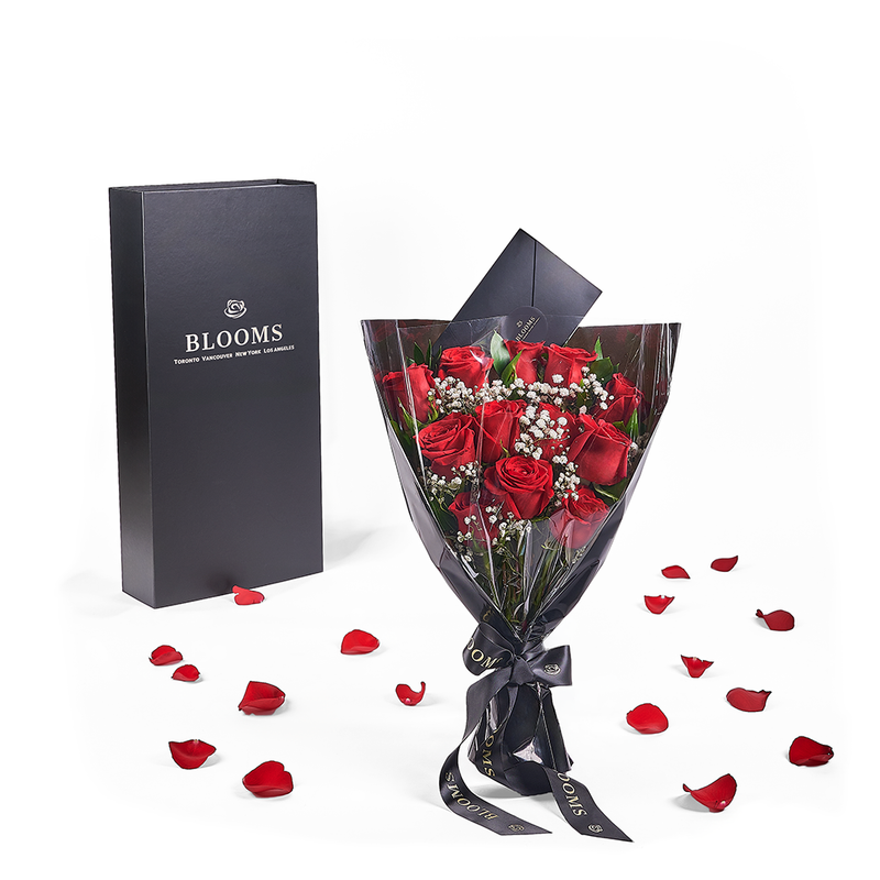Valentines Day 12 Stem Red Rose Bouquet With Designer Box - New