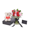 Valentine's Day 12 Stem Red & Pink Rose Bouquet With Box & Bear from New York Blooms - Flower Gift Sets - New York Delivery.