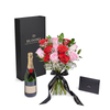 Valentine’s Day 12 Stem Red & Pink Rose Bouquet With Box & Champagne from New York Blooms - Flower & Champagne Gift Set - New York Delivery.