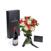 Valentine’s Day 12 Stem Red & White Rose Bouquet With Box & Wine, Valentine's Day gifts, roses, wine gifts, New York Same Day Flower Delivery