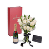 Valentine’s Day 12 Stem White Rose Bouquet With Box & Champagne from New York Blooms - Flower & Champagne Gift Set - New York Delivery.